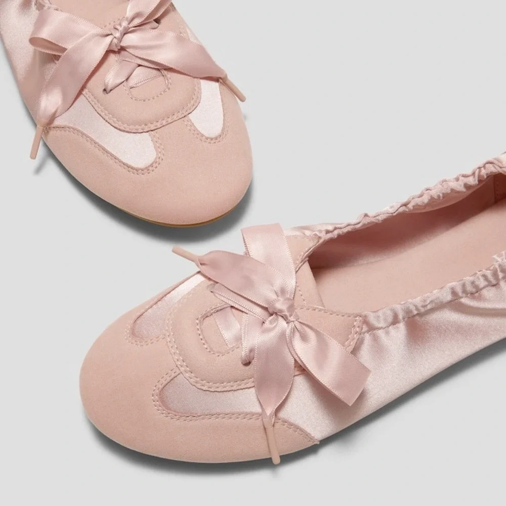 VIVAIA Yanka Peach Blush Satin Ballet Flats Women's US 7.5 / EU 38.5 NIB